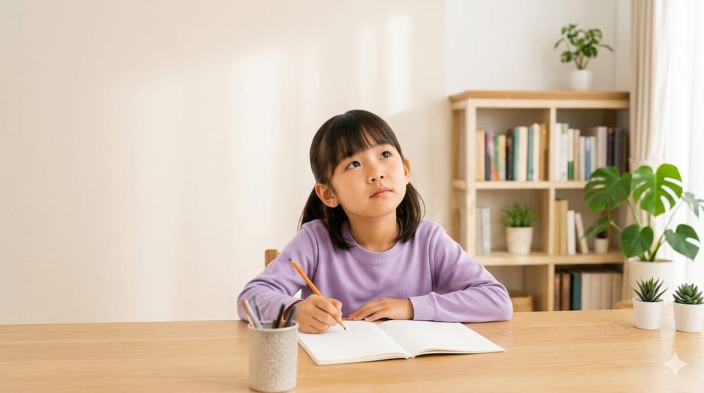 中学の勉強についていけるか不安を感じながら学習する小学生の様子