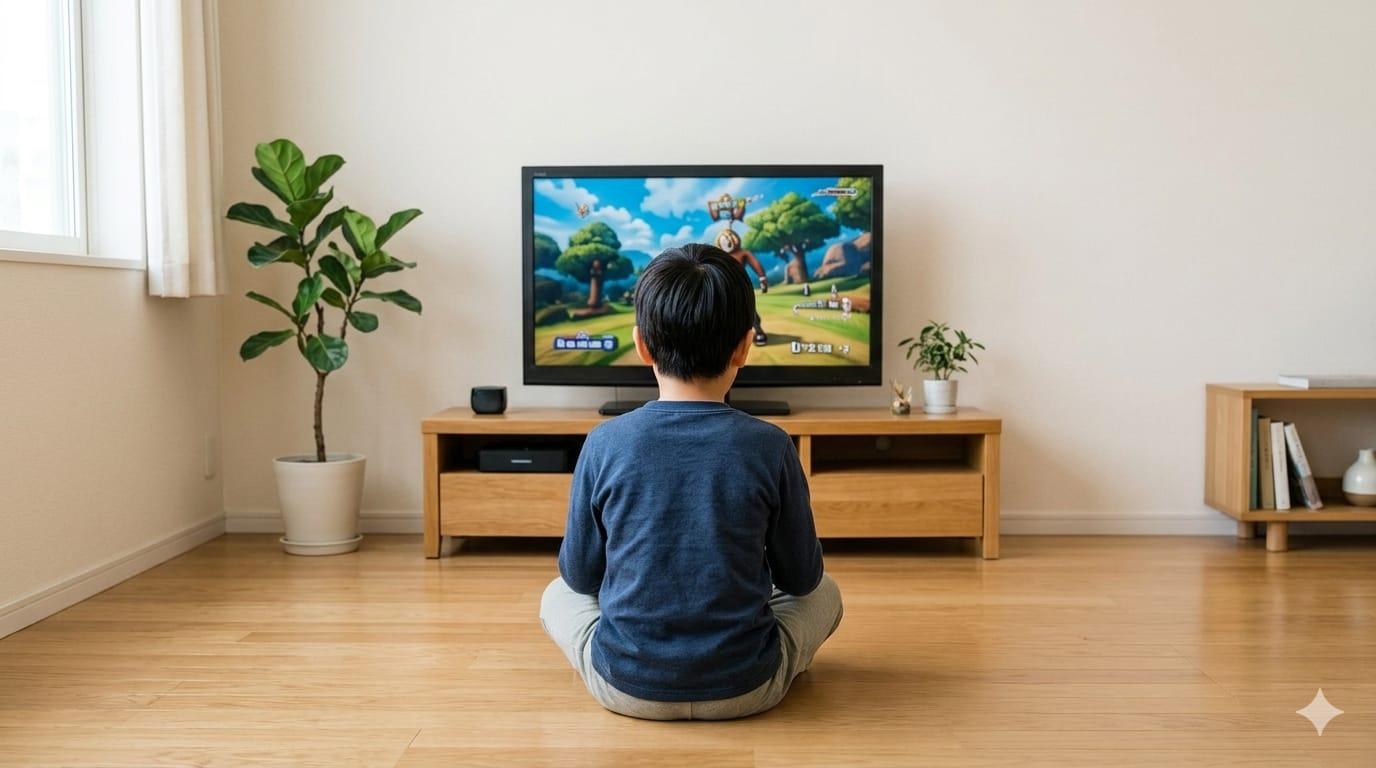 TVゲームに熱中する小学生