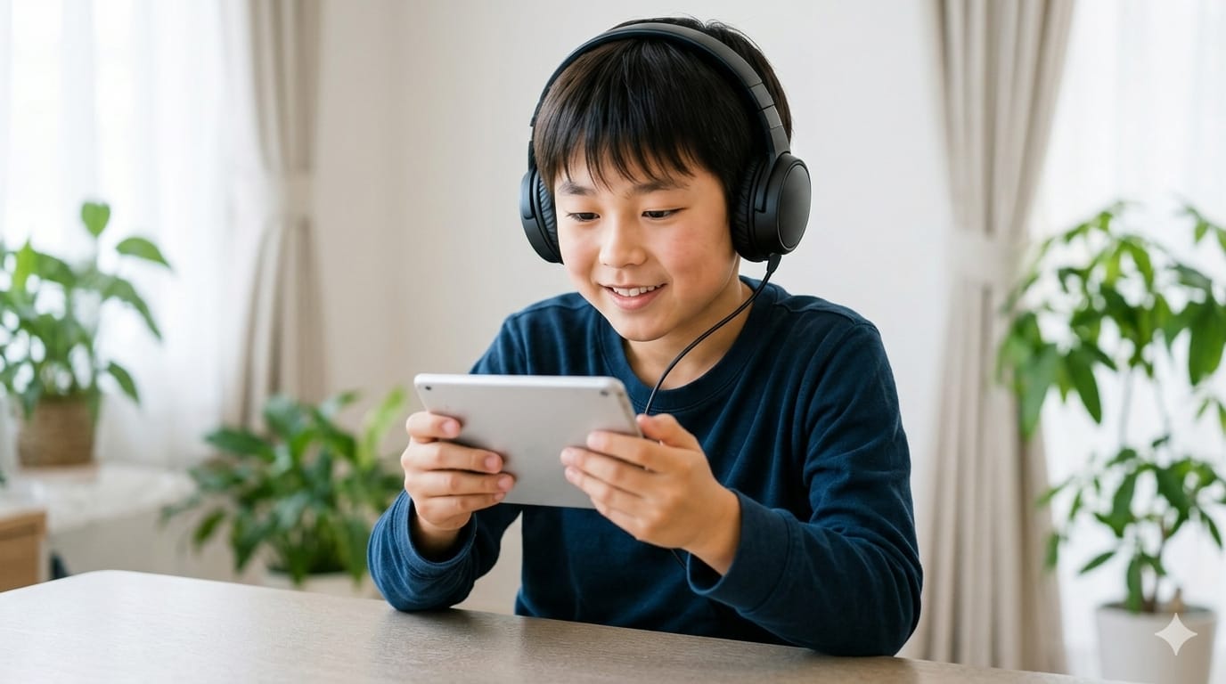 小学生がスマホゲームに夢中になる様子