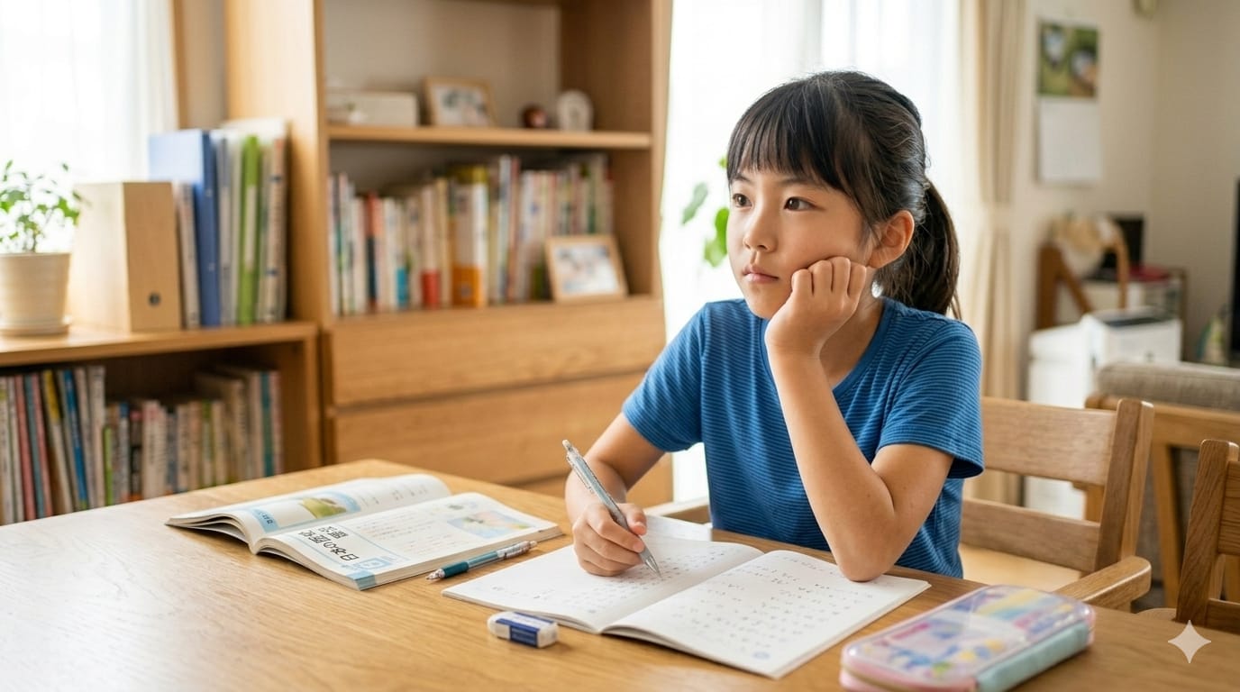 勉強に集中できずにぼーっとする子供